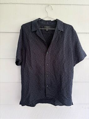 Banana Republic Navy Textured Linen Blend Camp Shirt Men’s Medium